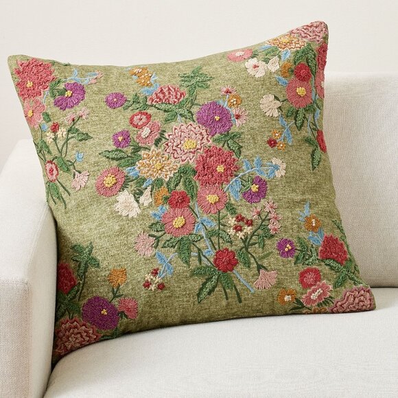 Pottery Barn Audrina Floral Embroidered Pillow Cover 24